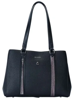 Sac porté épaule noir uni avec deux anses et une fermeture à zip