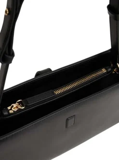 Sac porté épaule noir uni avec fermeture aimantée et logo doré