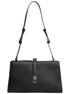 Sac porté épaule noir uni avec fermeture aimantée et logo doré