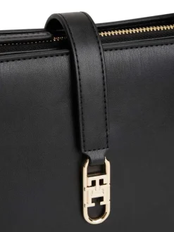 Sac porté épaule noir uni avec fermeture aimantée et logo doré
