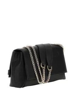 Sac porté épaule noir uni avec nom iconique de la marque et rabat à pression