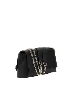 Sac porté épaule noir uni avec nom iconique de la marque et rabat à pression