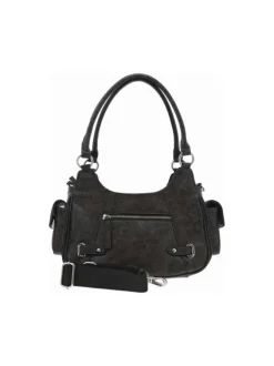 Sac porté épaule noir uni avec poches en relief sur les côtés