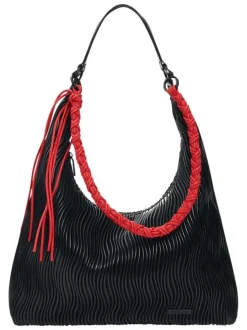 Sac porté épaule noir uni avec une anse noire et une anse rouge
