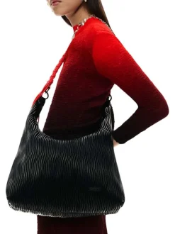 Sac porté épaule noir uni avec une anse noire et une anse rouge