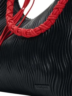 Sac porté épaule noir uni avec une anse noire et une anse rouge