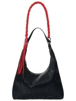Sac porté épaule noir uni avec une anse noire et une anse rouge