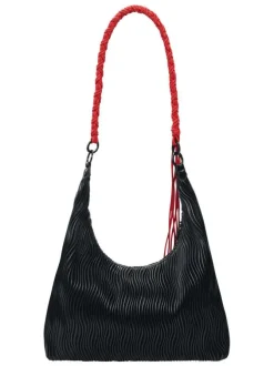 Sac porté épaule noir uni avec une anse noire et une anse rouge