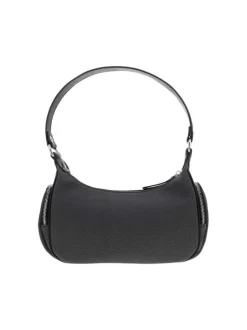Sac porté épaule noir uni avec une poche à rabat pression à l'avant
