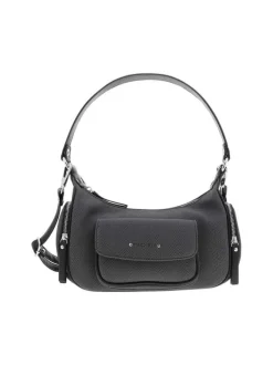 Sac porté épaule noir uni avec une poche à rabat pression à l'avant