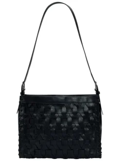 Sac porté épaule noir uni avec un revêtement tressé muni d'une anse