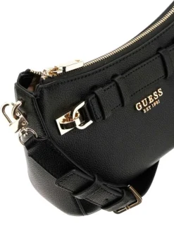 Sac porté épaule noir uni avec zip et logo en pièces métalliques