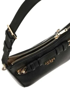 Sac porté épaule noir uni avec zip et logo en pièces métalliques