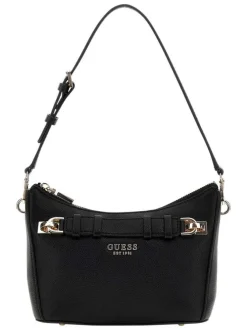 Sac porté épaule noir uni avec zip et logo en pièces métalliques