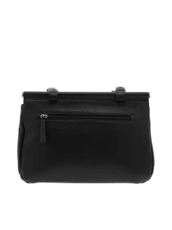 Sac porté épaule noir uni effet grainé avec zip et détails chromés