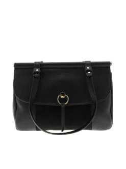 Sac porté épaule noir uni effet grainé avec zip et détails chromés