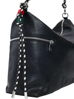 Sac porté épaule noir uni muni d'une anse et d'une bandoulière