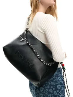 Sac porté épaule noir uni muni d'une anse et d'une bandoulière