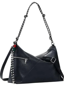 Sac porté épaule noir uni muni d'une anse et d'une bandoulière