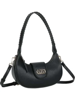 Sac porté épaule noir uni pourvu d'une anse arrondie avec des détails tressés