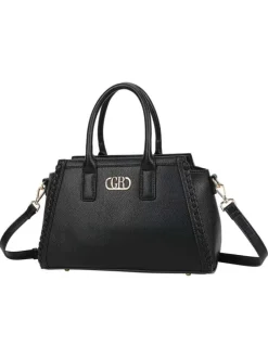 Sac porté épaule noir uni pourvu d'une bandoulière plate réglable