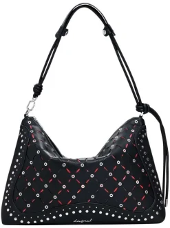 Sac porté épaule noir zippé avec des œillets et des clous décoratifs