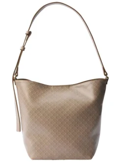 Sac porté épaule taupe muni d'une anse ajustable avec des motifs monogrammes
