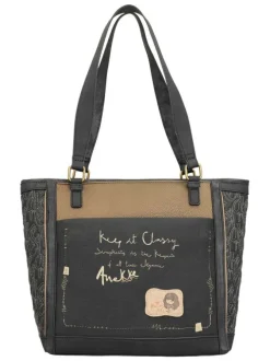 Sac shopping anthracite pourvu de multiples poches et orné de motifs exclusifs