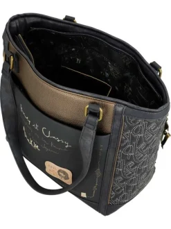 Sac shopping anthracite pourvu de multiples poches et orné de motifs exclusifs