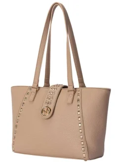 Sac shopping beige uni muni de 2 anses et d'une fermeture à zip