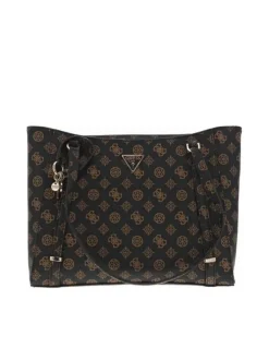 Sac shopping marron à imprimé monogrammes avec fermeture zippée
