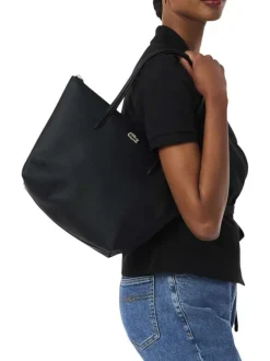 Sac shopping noir pourvu d'une fermeture zippée et du logo de la marque