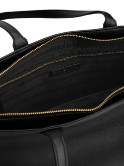 Sac shopping noir uni avec logo doré embossé et fermeture zippée