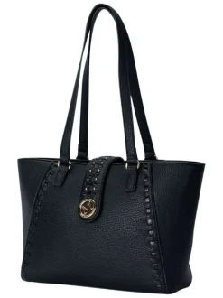 Sac shopping noir uni muni de 2 anses et d'une fermeture à zip