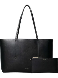 Sac shopping noir uni muni d'une anse et d'une pochette à zip