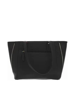 Sac shopping noir uni texturé avec nom de la marque en doré