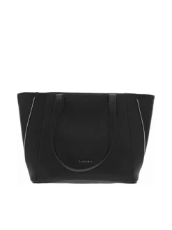 Sac shopping noir uni texturé avec nom de la marque en doré