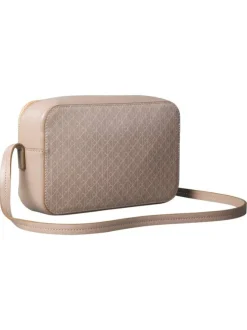 Sac taupe avec des motifs monogrammes et muni d'une bandoulière