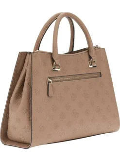 Sac taupe porte-mains avec une bandoulière et monogrammes embossés