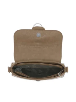 Sac taupe uni avec des clous métalliques et revêtement aspect crocodile