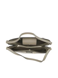 Sac taupe uni à porté épaule avec rabat à pression et fermeture zippée