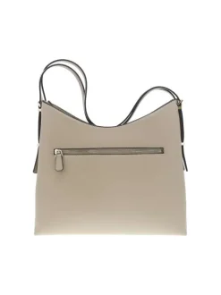 Sac taupe uni à porté épaule avec rabat à pression et fermeture zippée