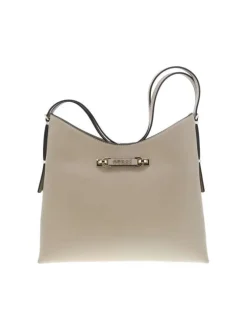 Sac taupe uni à porté épaule avec rabat à pression et fermeture zippée