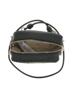 Sac tressé noir à porté épaule avec détails dorés et bandoulière