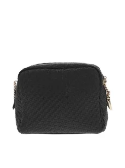 Sac tressé noir à porté épaule avec détails dorés et bandoulière