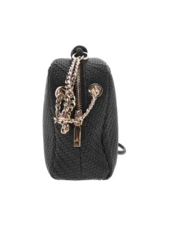 Sac tressé noir à porté épaule avec détails dorés et bandoulière