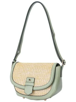 Sac vert d'eau uni et maille effet osier avec une bandoulière réglable