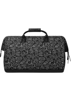 Sac weekender Amiens noir et blanc à imprimé floral avec 2 pochettes