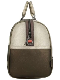 Sac weekender beige à imprimé avec deux anses et une bandoulière