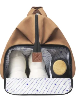 Sac weekender Moscow camel uni en simili cuir avec 2 pochettes